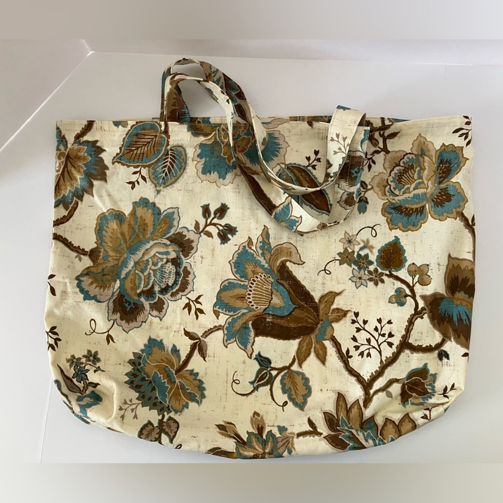 Shoulder Tote/Bag, Handmade, Beige/Brown/Blue, Floral, Sustainable Accesory